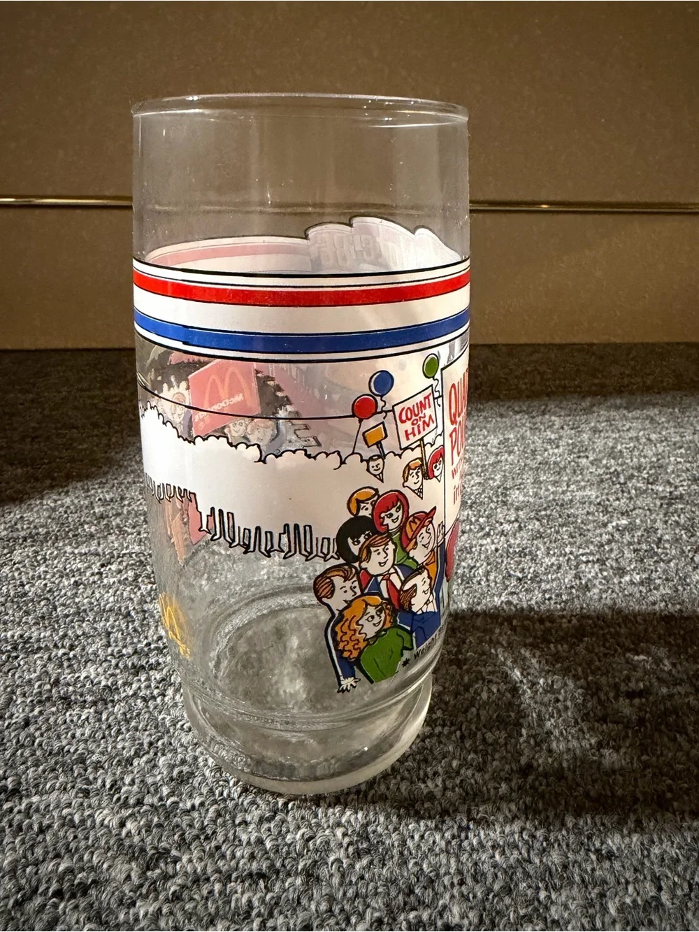 Vintage McVote '86 Promotional Burger Glass - Red white and blue